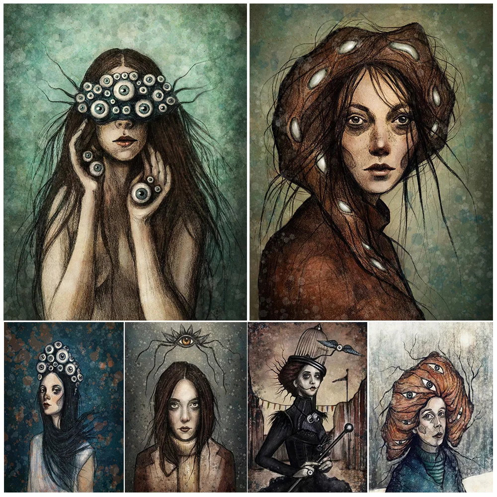 

Surreal Fantasy Gothic Girl Vintage Wall Art Canvas Painting Mysteriou Magic Eye Girl Art Poster And Print Home Decor Unframed