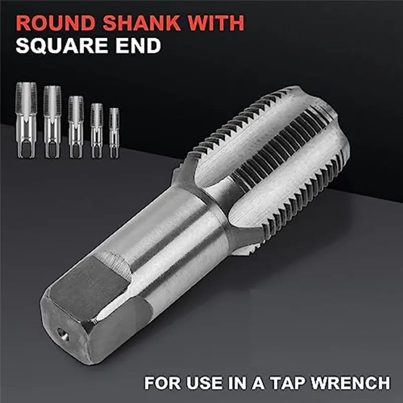 5Piece NPT Pipe Tap Set,1/8In,1/4In,3/8In,1/2In And 3/4In Npt Tap For Assorted Plumbers Mechanics And DIY Thread Cutting Silver-