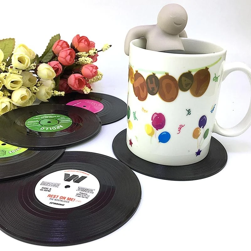 

Fashion Vinyl Silicone Record Retro CD Type Drink Coasters Cup Mats 6pcs/ Set top sale