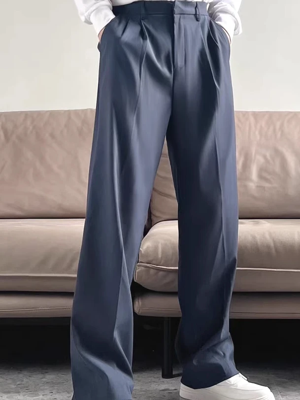 Italian Neapolitan Men's Casual Straight Leg Pants Hidden Buttoning No Ironing Required Comfortable Loose Fit Workwear Trousers
