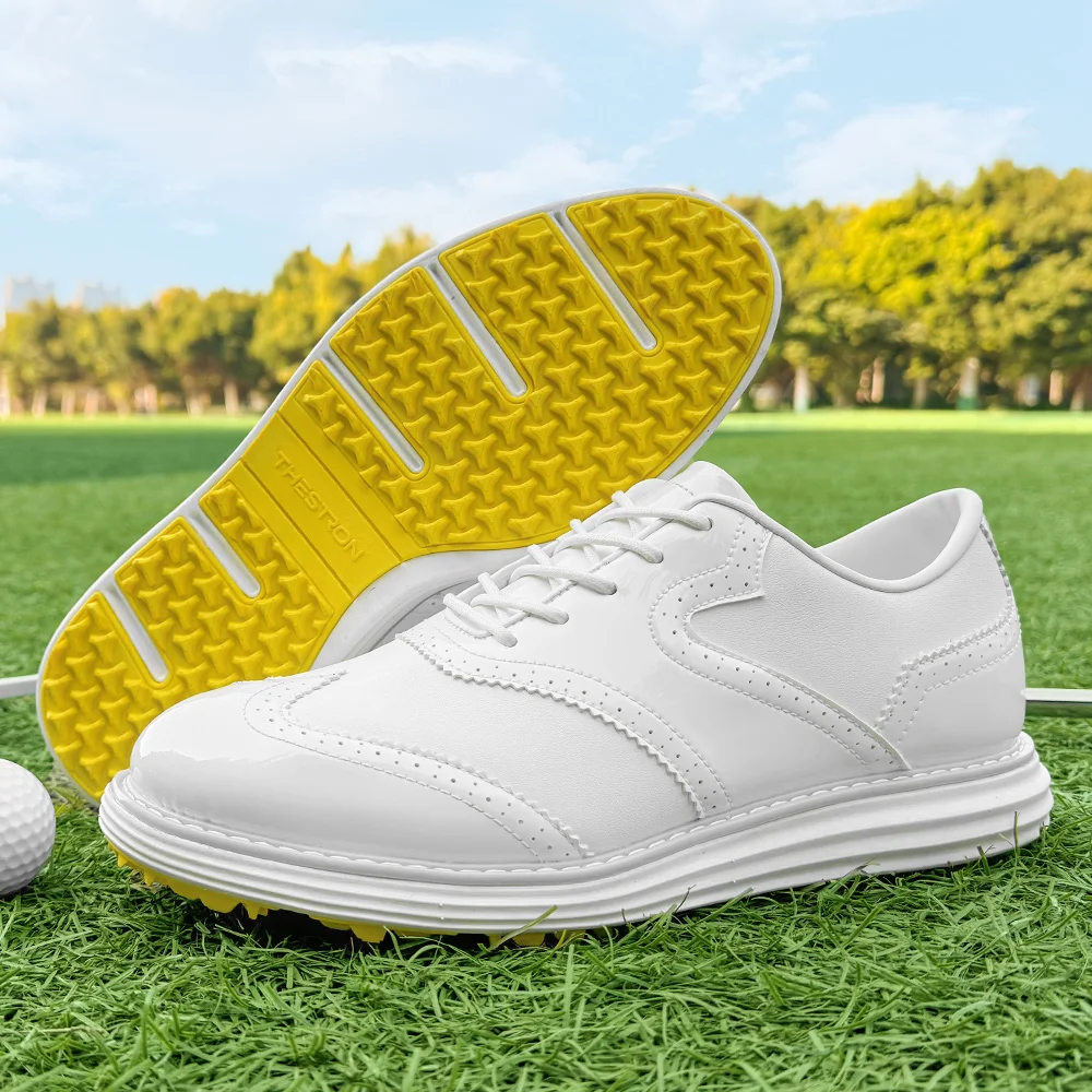 

Lightweight Non Slip Men Spikeless Golf Shoes Breathable Upper Shock Absorbing Sole All Seasons Athletic Shoes Size 39-48