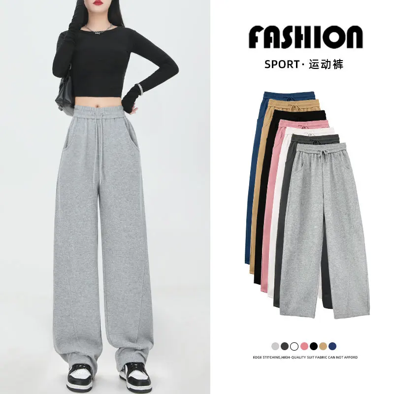 

Women Wide Leg Pants Elastic Waist Loose Sweatpants Drawstring Full length Trousers Casual Oversize Sport Pants
