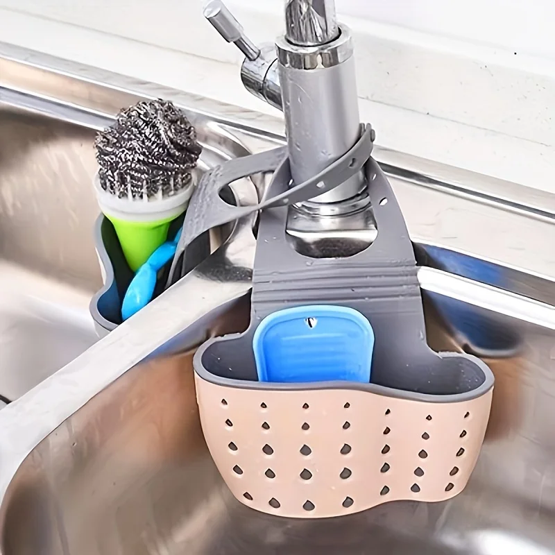 

Adjustable Kitchen Sink Organizer Set: Includes Soap Sponge Holder and Hanging Drain Bag for Kitchen Accessories