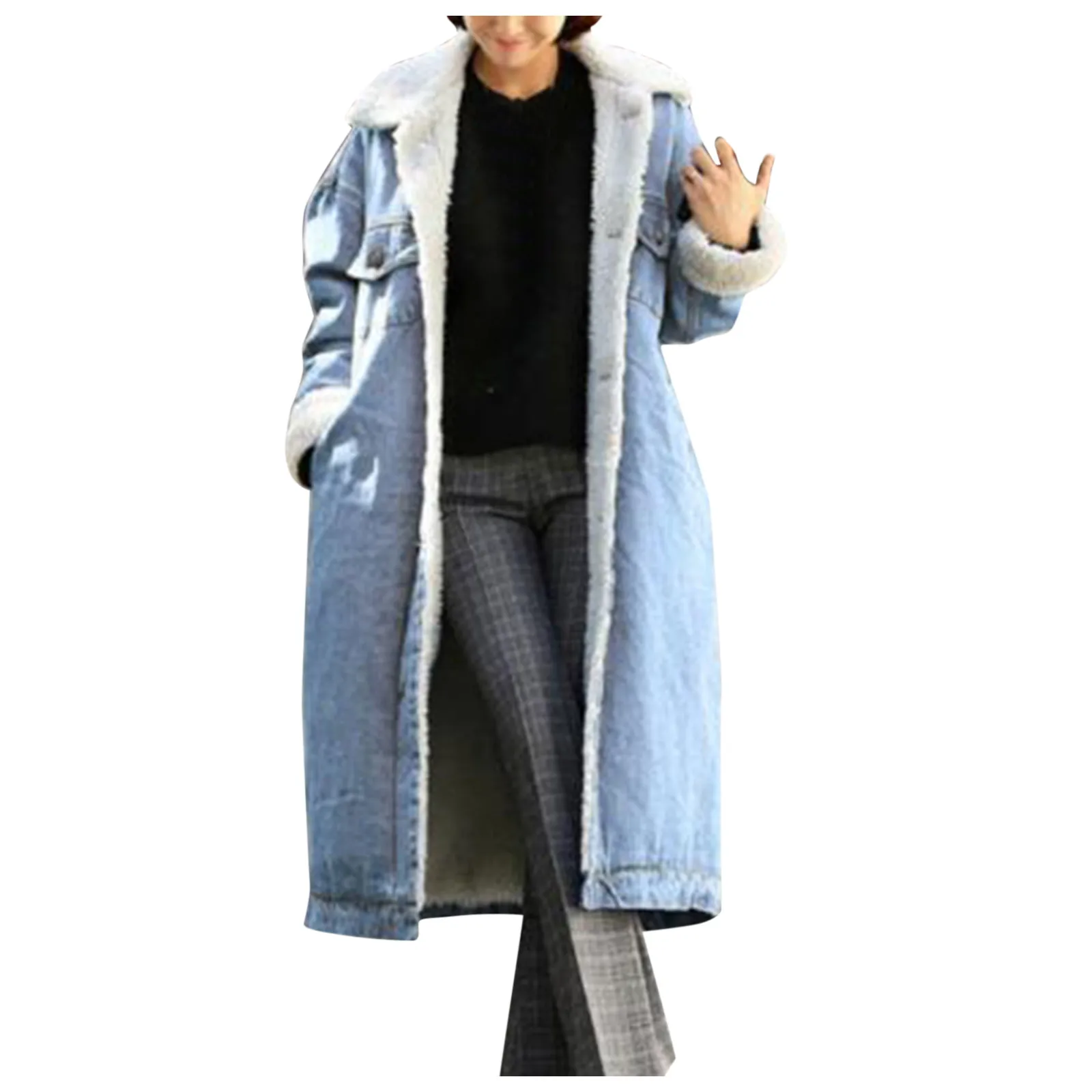 Winter Neue Denim Jeans Jacke Samt Dicken Mantel frauen Warme Lose Mantel Lamm Baumwolle Langarm Taste Mäntel Mit taschen