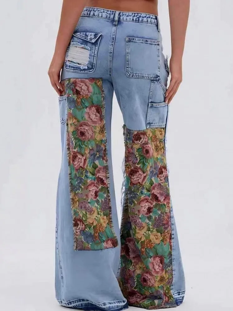 Vrouwen hoge taille wijde pijpen broek gat rechte broek lange jeans casual trendy broek 2025, herfst winter nieuwe denim broek