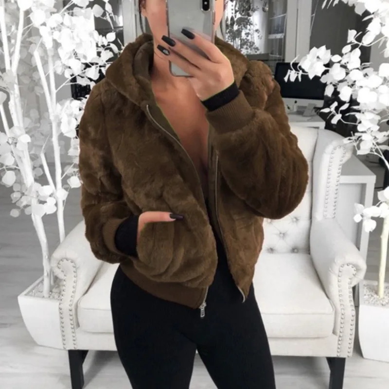 Teddy Coat Women Winter Faux Fur Coat With Hood New Thick Fluffy Pockets Plush Hooded Jacket Ladies Autumn Overcoat Outerwear