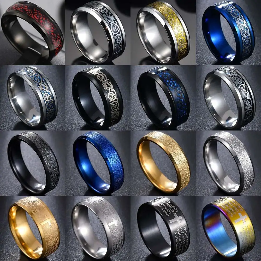 Dull Polish Black Titanium Ring For Men and Women  Jesus Cross Ring Letter Bible Prayer Finger Rings