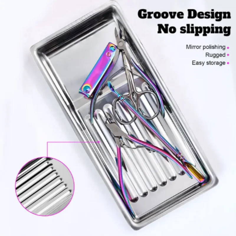 Dental Instruments Tray Stainless Steel Surgical Medical Disinfection Box Cosmetic Storage Tray False Nails Dish Cleaning Plate