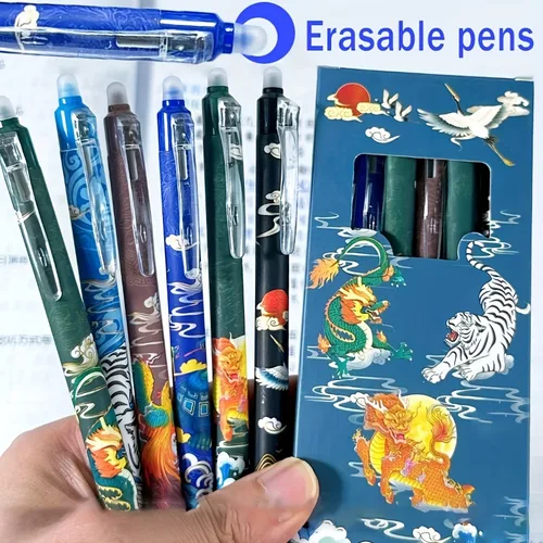 Imagen 2 del producto 14 unids/set bolígrafo Neutral borrable con elementos mitológicos chinos antiguos punta de bolígrafo de 0,5mm, escritura de tinta de Color negro y azul sin problemas