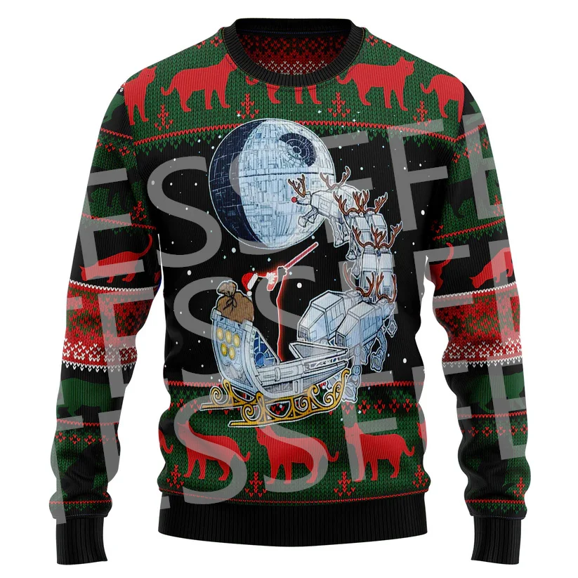 Santa Claus Knitted Sweater Xmas Trump Cartoon Vintage Retro Graffiti Gradient Long Sleeves 3DPrint Winter Pullover Harajuku V11