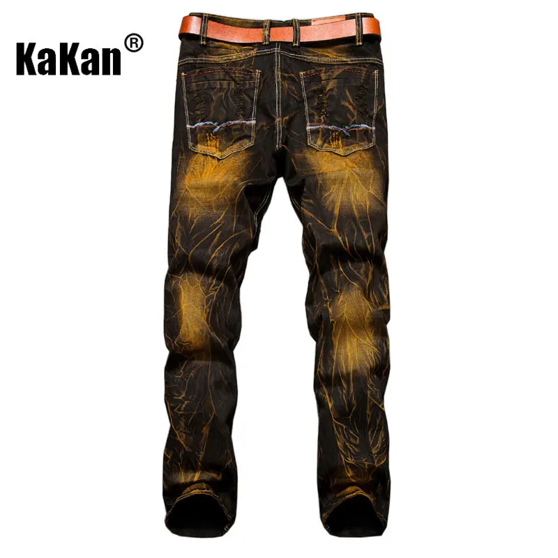 Kakan - Worn Out Slim Fitting Straight Tube Men's Jeans, New European and American Distressed Coating Men's Vintage Jeans K14