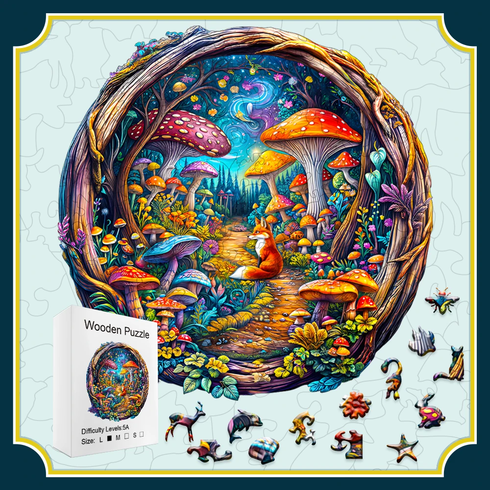 Wooden Puzzle with Vibrant Mushrooms & Unique Shapes: Fun, Challenging Brain Teasers for Teens, Adults & Families – Boost Critic