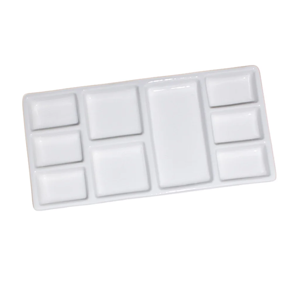 Pallet di vernice rettangolare in ceramica Vassoio per pigmenti durevole bianco per pittura ad acquerello a olio Forniture per artisti Piastra di miscelazione dei colori