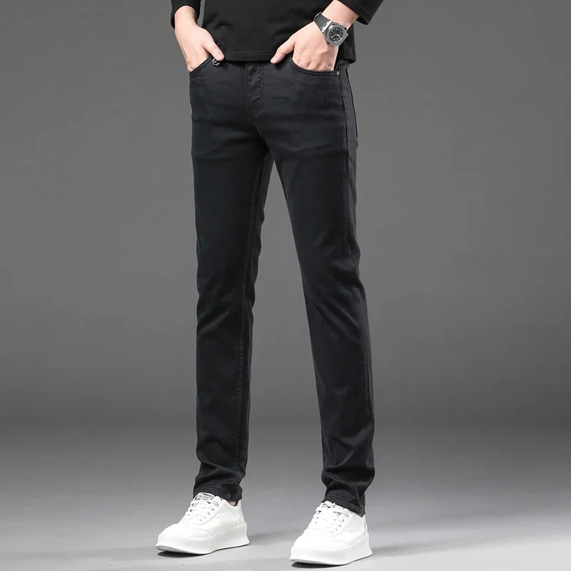 High-end European goods tide brand jeans men fall new washed black Slim straight elastic long pants ropa de hombre