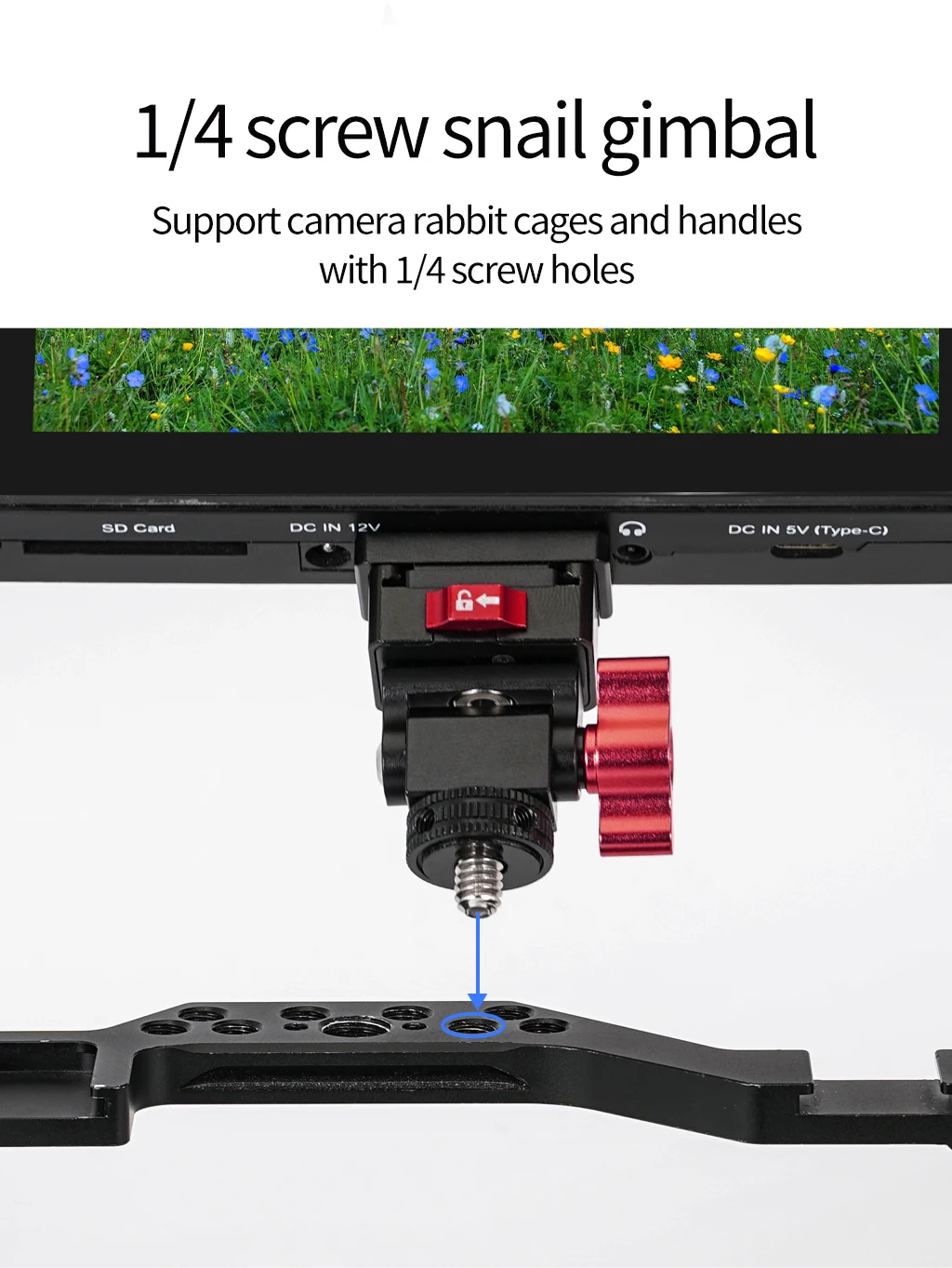 Video Rig Kugelkopf 360 drehbare Monitorhalterung 1/4 Zoll ARRI Pin Kaltschuh Schnellwechselplatte für DSLR-Kamera LED-Lichtmikrofon – Detail 15