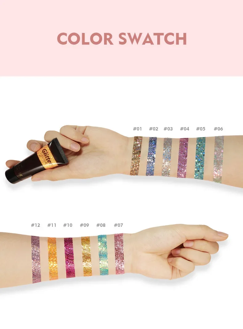 12-kolorowy brokatowy cień do powiek Face Eye Glitter Shadow Palette Profesjonalny koreański makijaż Cekiny Shimmer Bright Eyeshadow Palette