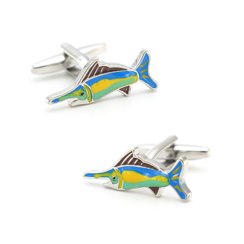 iGame Marlin Cuff Links Quality Brass Material Blue Color Seafood Fish Design Cufflinks Wholesale & Retail