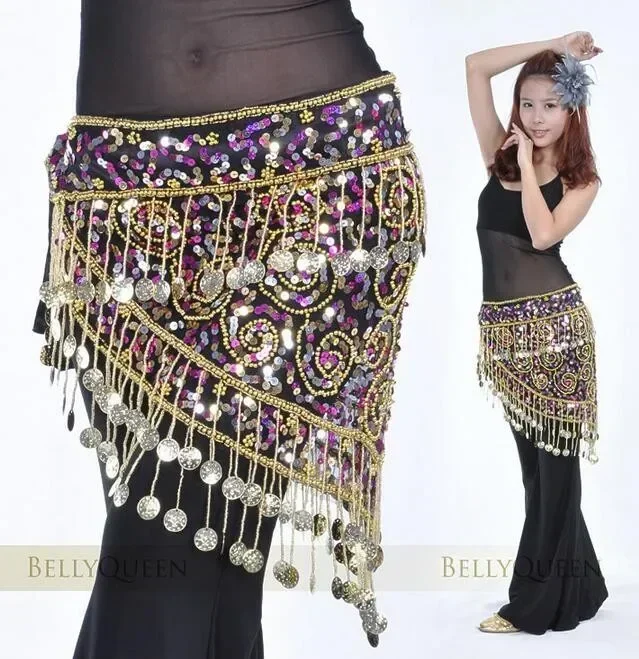 1pcs/lot woman belly dancing 150 coins waistchain sequined dancing belt free size