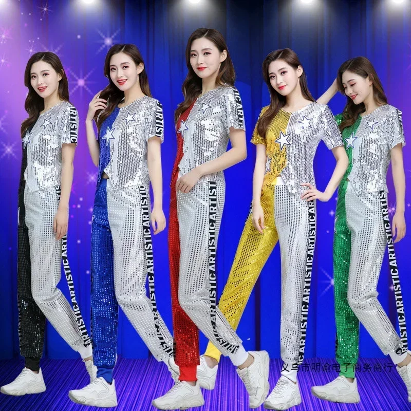 

Adult women Modern Stage Performance Street Dance Costumes DS Set Rave Outfit Gogo DJ Costume Sequin Hip Hop Jazz Dance dress