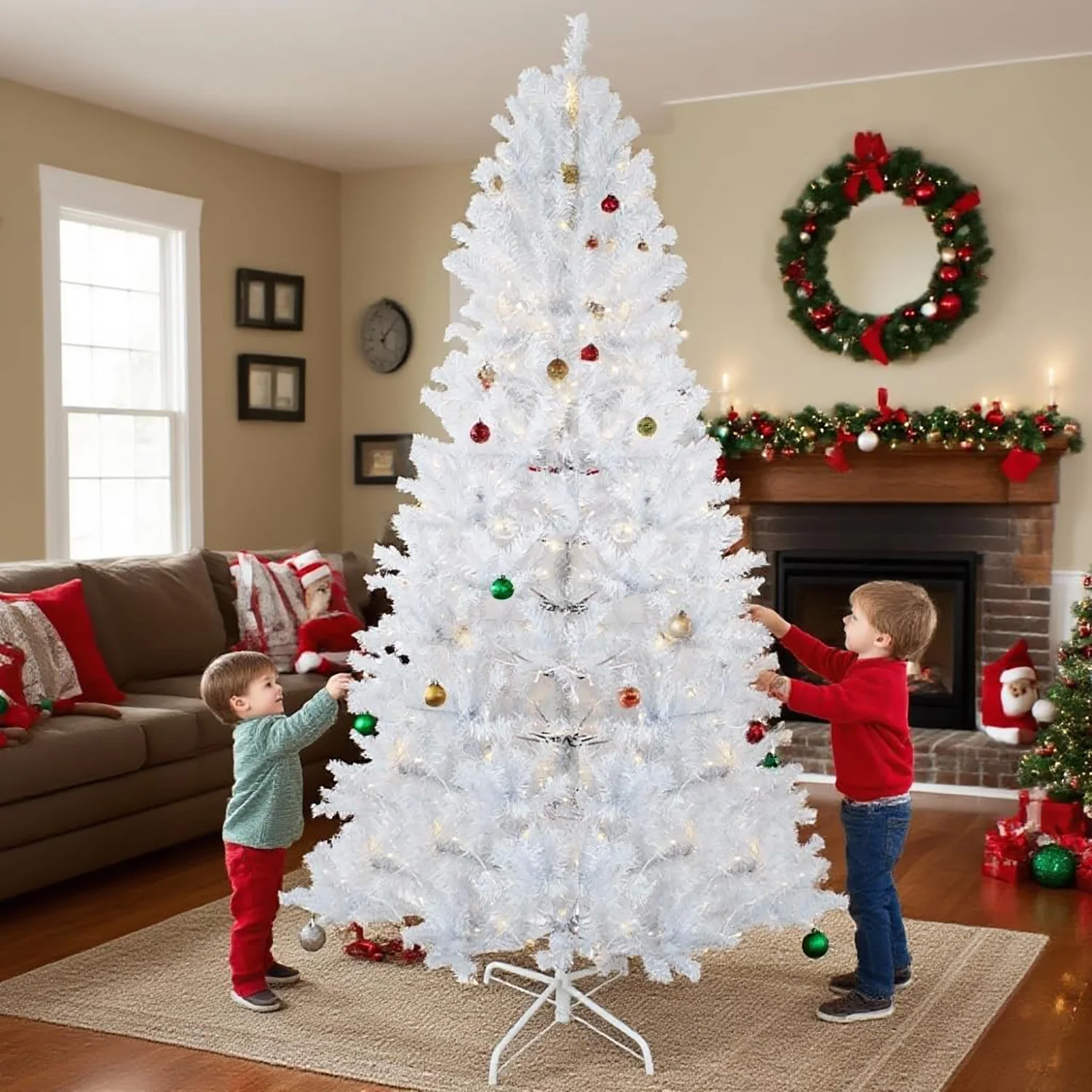 

6.5Ft Prelit Artificial Xmas Tree 250 Warm White LED 8 Dynamic Light Modes 818 Branch Tips For Home Office Holiday Decor