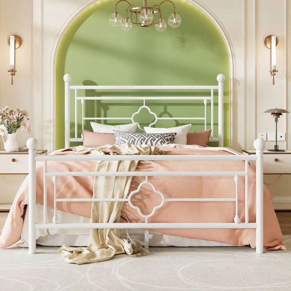 

Металлическая кровать-платформа размера Twin, Full, Queen, King с викторианским винтажным изголовьем и изножьем, основание для матраса под кроватью