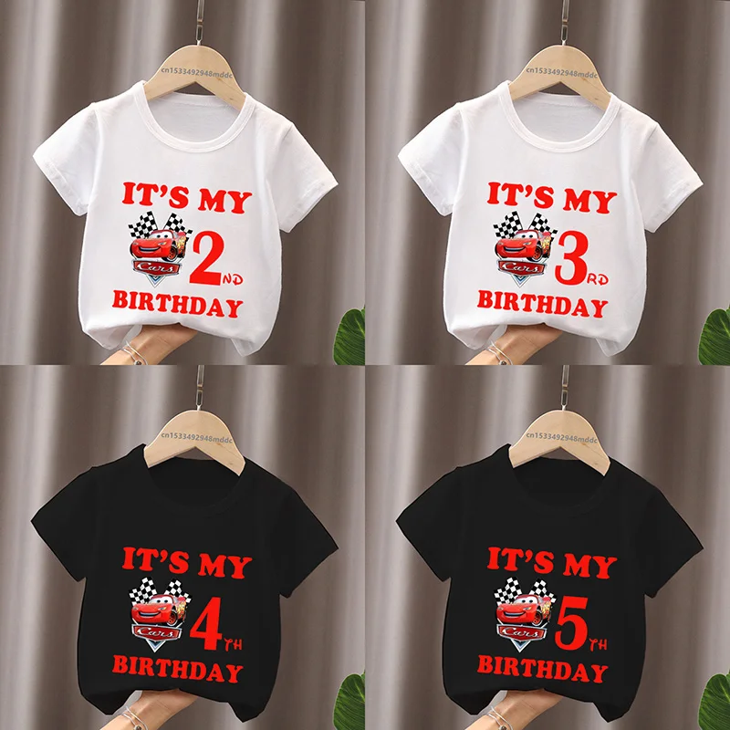 It's My 1 2 3 4 5 6 7 8 9 Years Birthday Boys Girls T shirt Car Pixar Lightning McQueen Print Cartoon Kids Clothes Baby T-Shirts