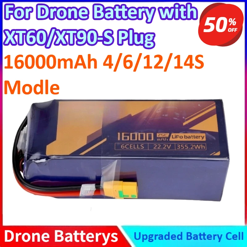 

16000mAh 4/6/12/14S Modle 25C Model Aircraft Li-ion Battery for Surveying and Mapping UAV Training with XT60/XT90-S Plug