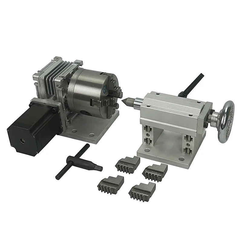 Applicable To 57 Motor 100 MM 4 Jaws Chuck Mini Fourth Axi A Rotation Axis With Tail Top Tailstock CNC Dividing Head Tachometer