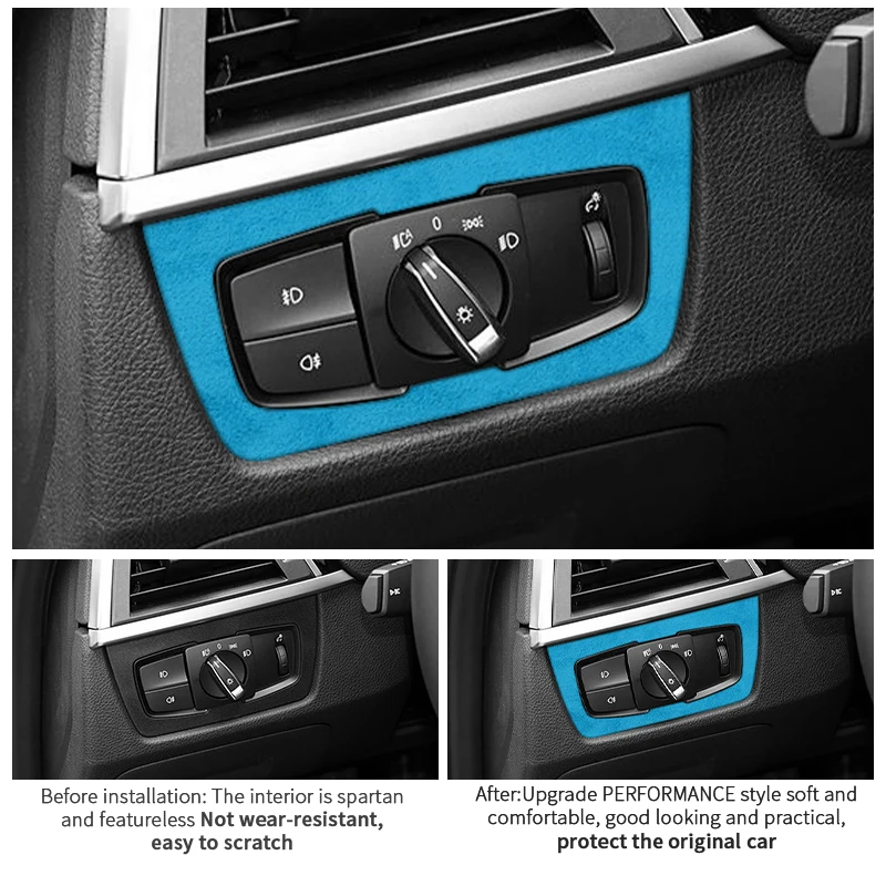 For BMW F30 F32 F34 Car Headlight Switch Knob Panel Trim Frame Decoration Sticker Interior Tuning Accessories Made of Alcantara