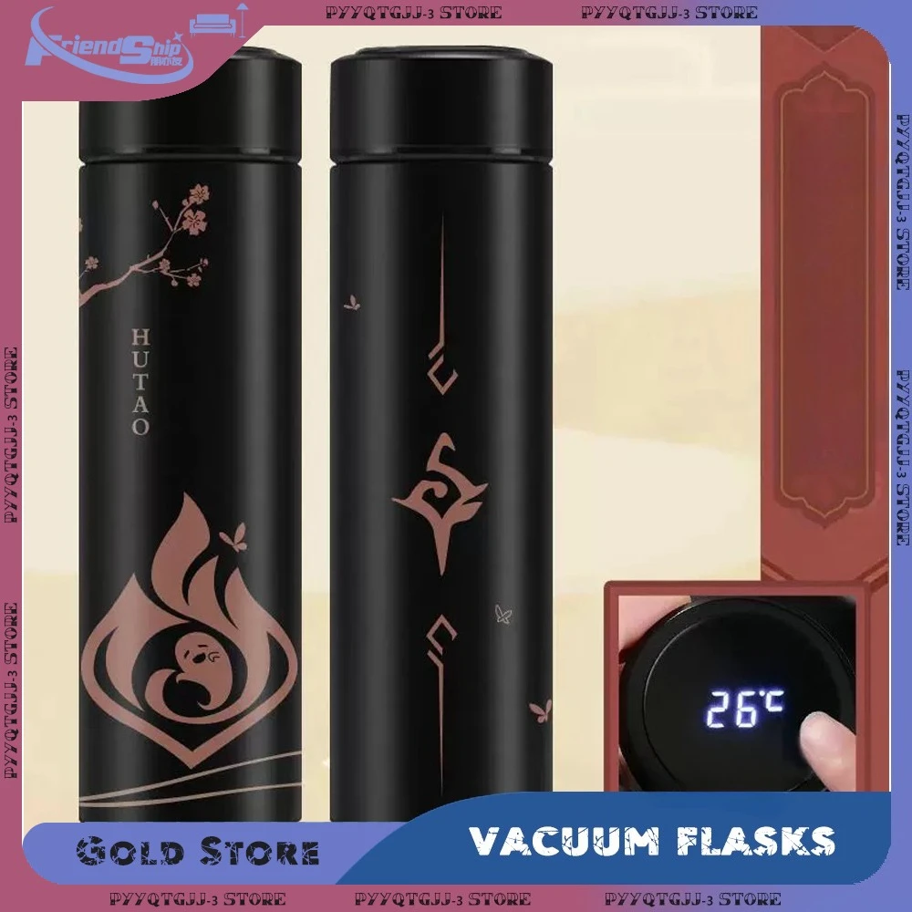 

Vacuum Flask Water Bottles Genshin Stainless Steel LED Temperature Display Coffee Mugs Game Zhongli Xiao Anime Thermos Cups