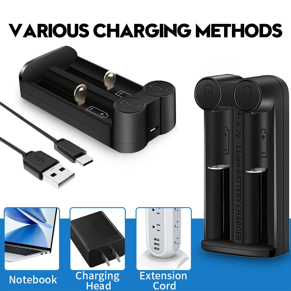 PowerKAN C2 Battery Charger Suitable for 2 3.7V Lithium Battery Portable Charger, Powerbank Compatible with 18650/26650/21700...