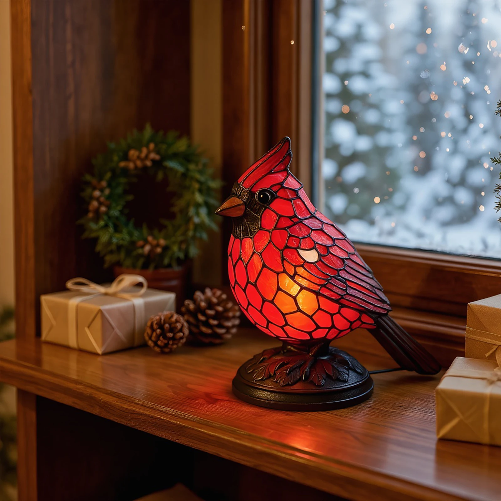 Decoración artística navideña, lámpara de mesa de pájaro rojo, luz nocturna de pájaro rojo para mesita de noche, dormitorio, decoración del hogar, adornos de escritorio de animales