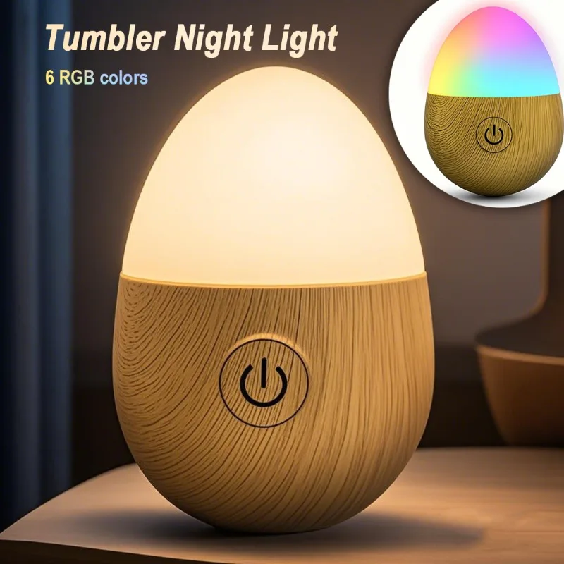 

Tumbler LED Night Light Egg Shape 6RGB Color USB Rechargeable Bedside Lamp with Touch Switch for Bedroom Childrens Room Sleeping