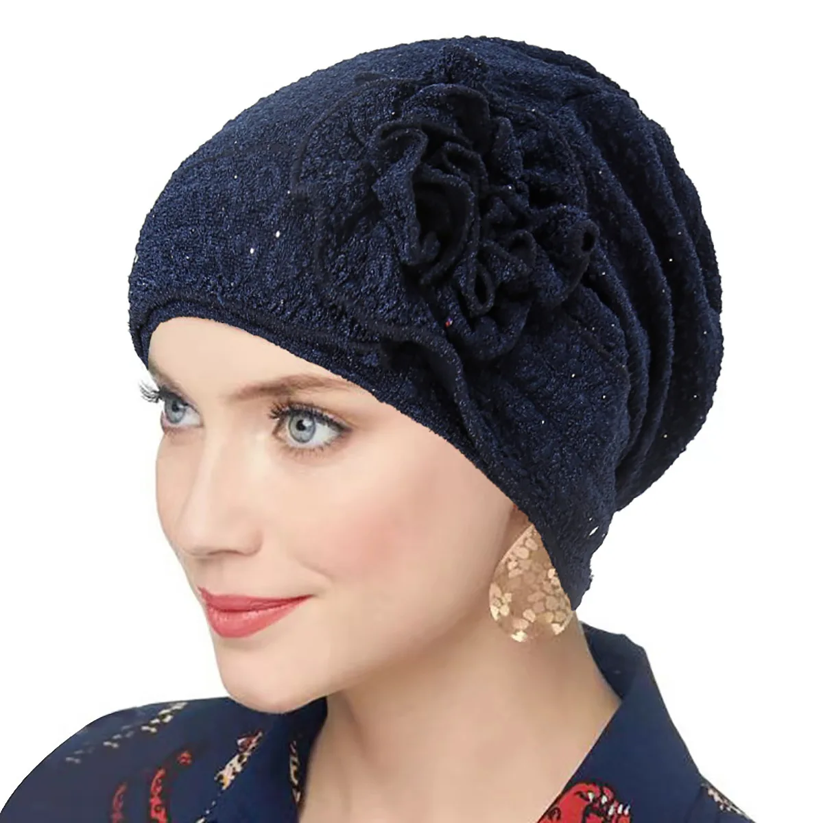 Glitter Beanies Women Chemo Cap Muslim Hijab Turban Flower Headscarf Bonnet Hair Loss Head Wrap Scarf Headband Turbante Mujer