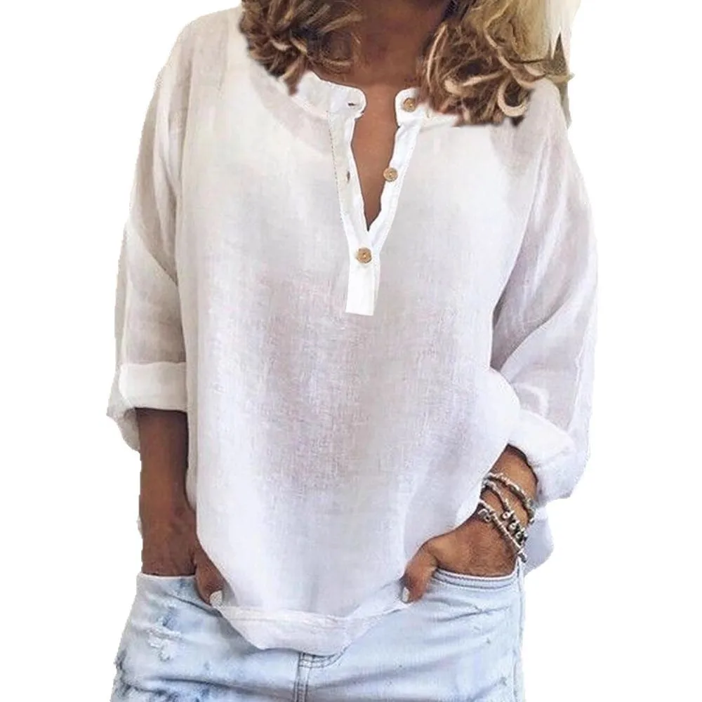 

2025 New Women's Long Sleeve Shirt Fashion Solid Color Casual Button Loose White Blouses for Female