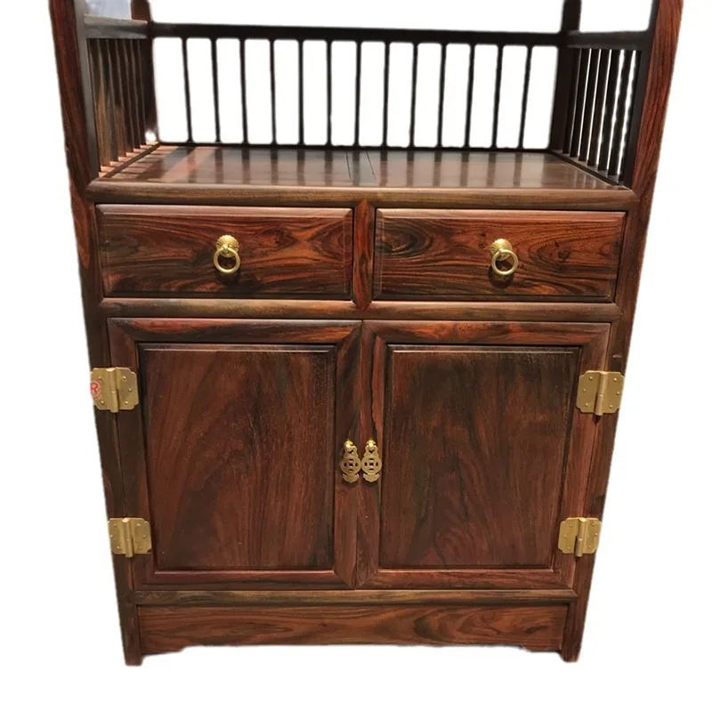 Small and medium bookshelf antique solid wood furniture, three floors and two doors, a pair of c