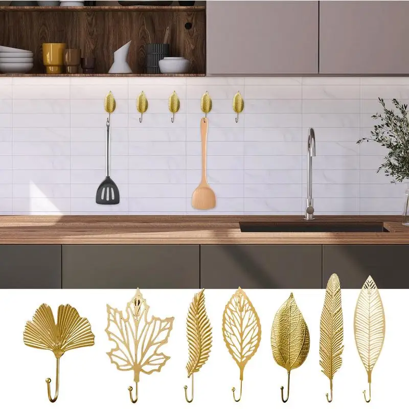 Leaf Shaped Hooks Creative Necklace Hanger Iron Gold Object Hanger Hooks For Key Hat Pet Leash Organizer Cup Holder Home Decor