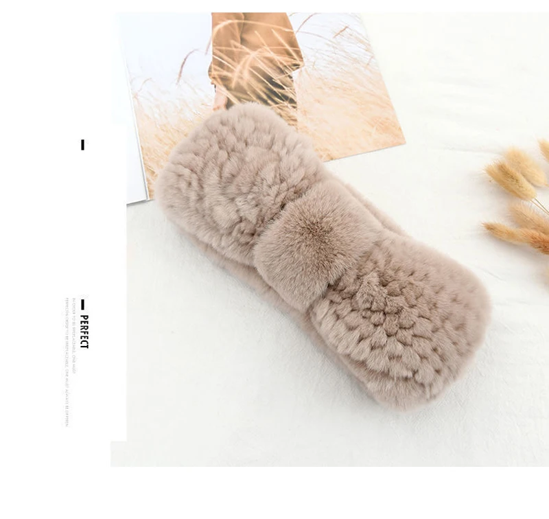 Luxuriöses Winter-Stirnband für Damen aus 100% Rex-Kaninchenfell, Elastisches Haarband aus Echtfell, Hochwertige Mode-Accessoires – Detail 11