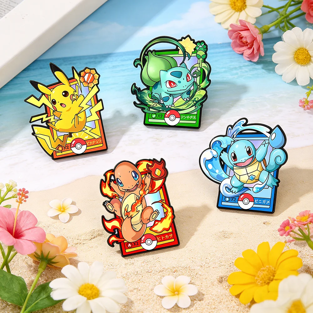 Juego de 4 Broches de Squirtle y Pikachu, Estilo Anime, de Metal, para Colección, Joyería para Fans