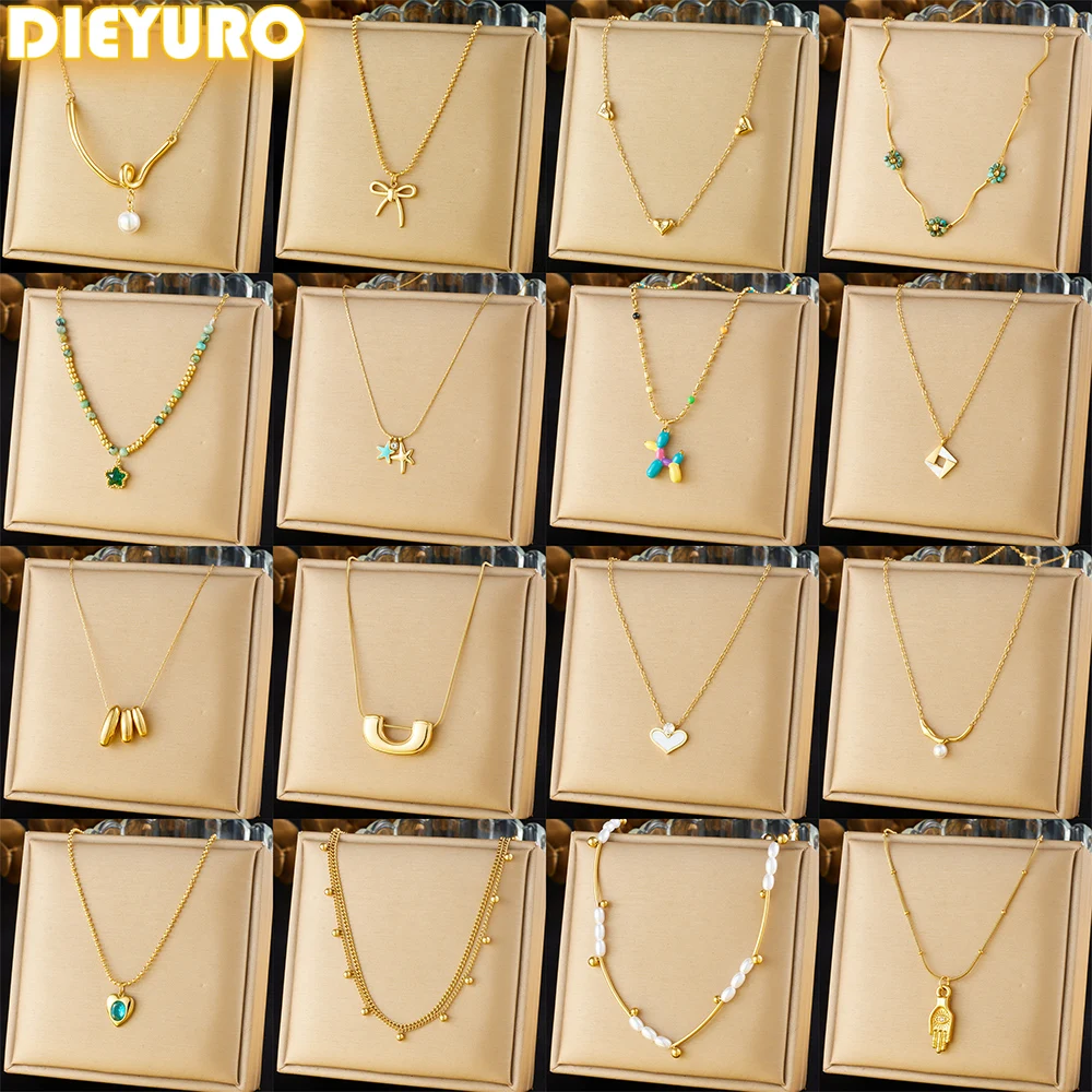 Dieyuro 316l aço inoxidável coração geométrico série minimalista colar para mulheres nova tendência pescoço corrente jóias presente glamouroso