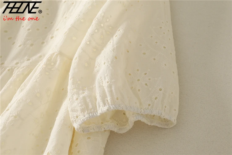 THHONE ฤดูร้อนเสื้อผ้าสตรีเสื้อ Hollow Out เย็บปักถักร้อย Vintage Pullover แขนสั้นสบายๆเกาหลีเสื้อหลวม