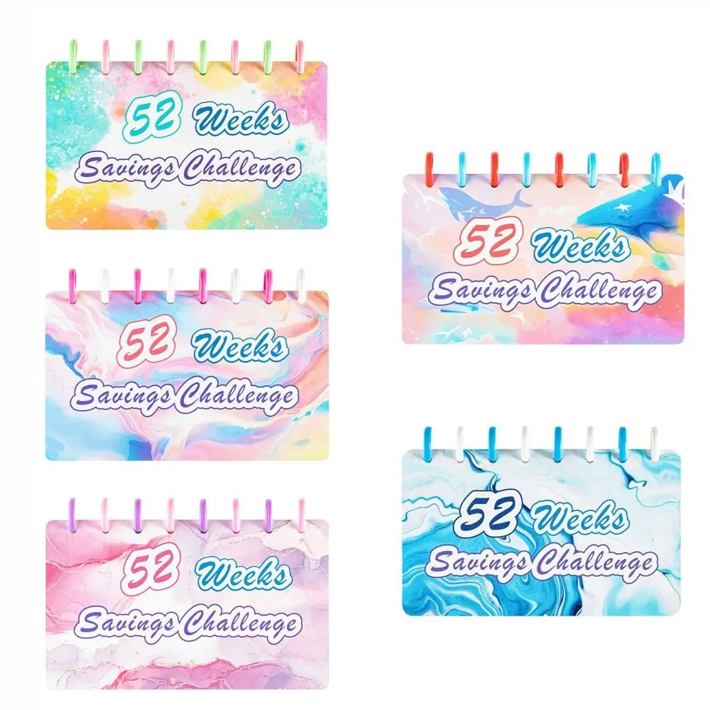 Reusable 52 Weeks Savings Challenge Notebook Weekly Colorful Budget Binder Planner Multi Pockets Loose Leaf Cash Planner Student