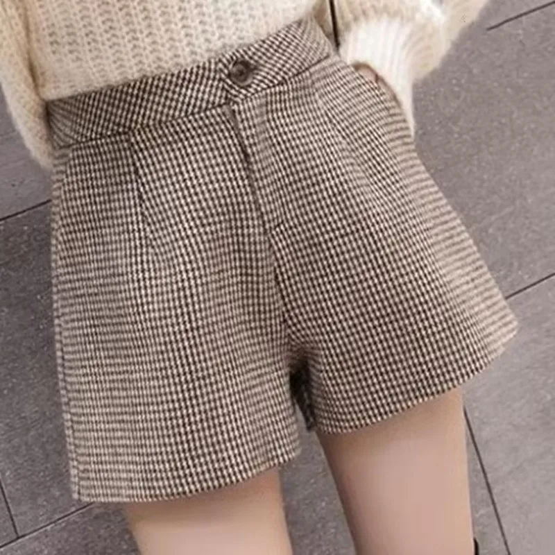 2023 Women Shorts Autumn Winter Ulzzang Plaid Casual High Waist Basic With Lining Mujer Student Collection All-match Streetwear