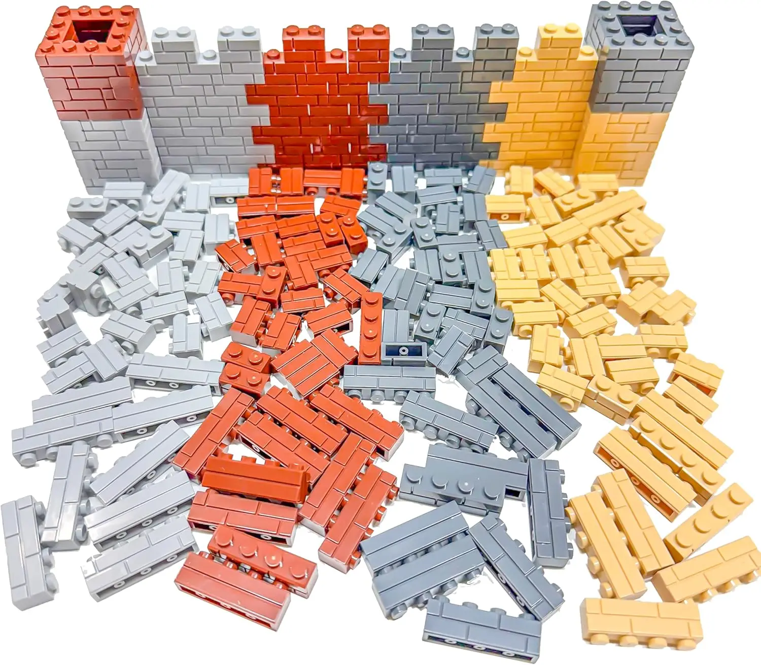 

265 Pieces Dark Gray/Light Gray/Multicolor/Tan Masonry Profile Bricks Set Building Blocks for Bulk Brick Wall Parts and Pieces