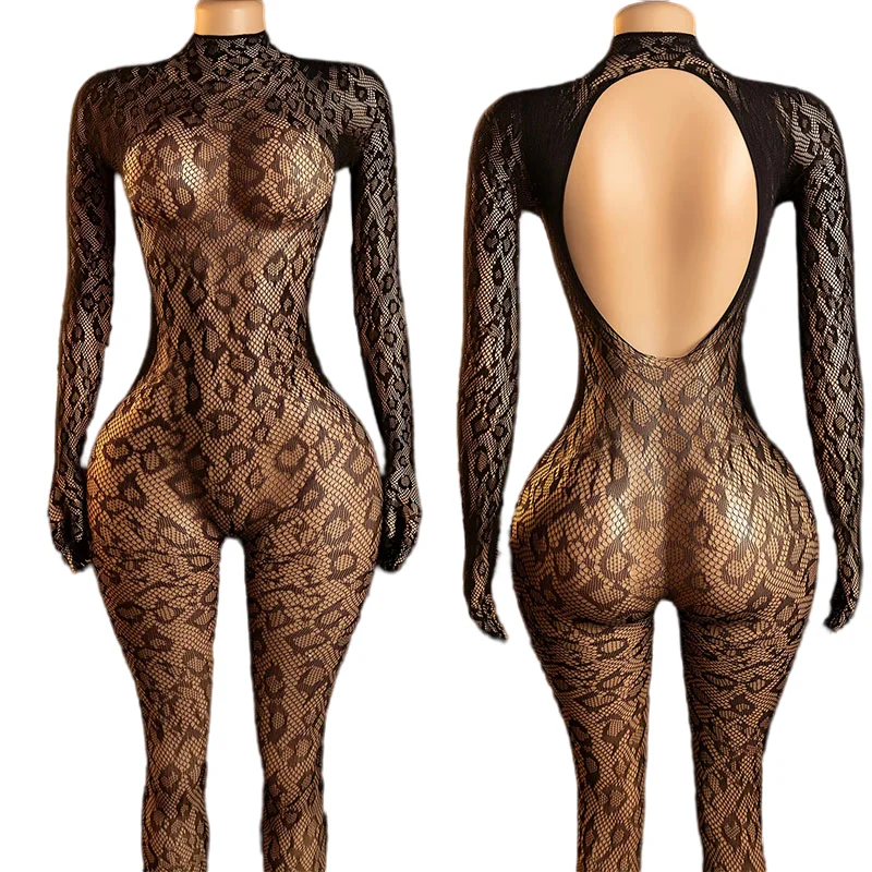 Fishnet Jumpsuit Hot Backless Sexy For Women Ultra-thin Summer Body Stocking Long Sleeve Mesh Lingerie Leotard Cosplay Jump Suit