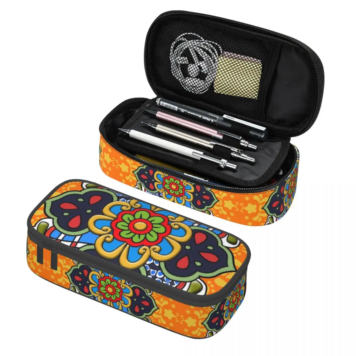 Custom Korean Mexican Talavera Flower Ceramic Tile Pencil Cases for Boys Gilrs Large Capacity Pen Box Bag School Accessories