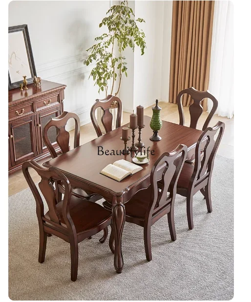 

yj19 Solid Wood Dining Table Black Walnut American Classical Rectangular European Style Dining Table