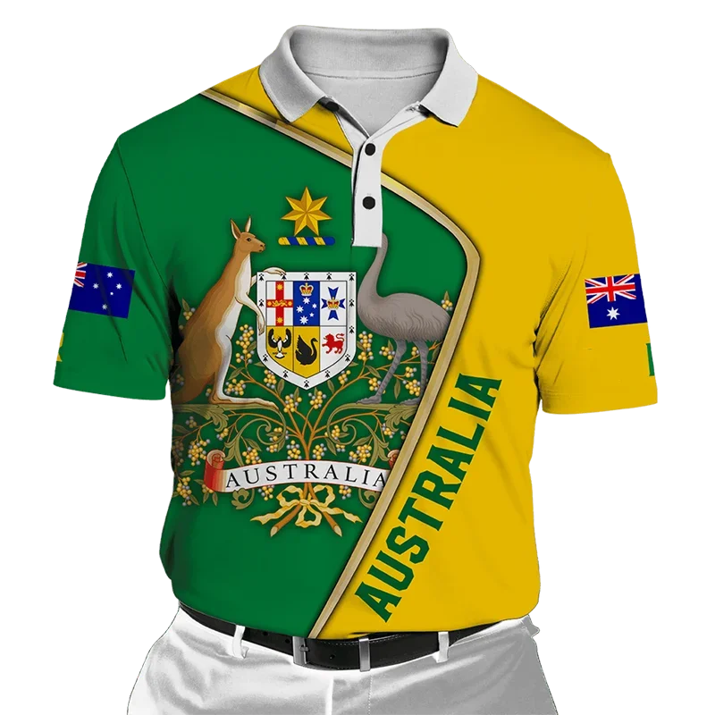 Australia Style 3D Printed Summer Men's Buttons Lapel Polo Shirts Casual Australian National Flag Oversized Tops Male Clothing