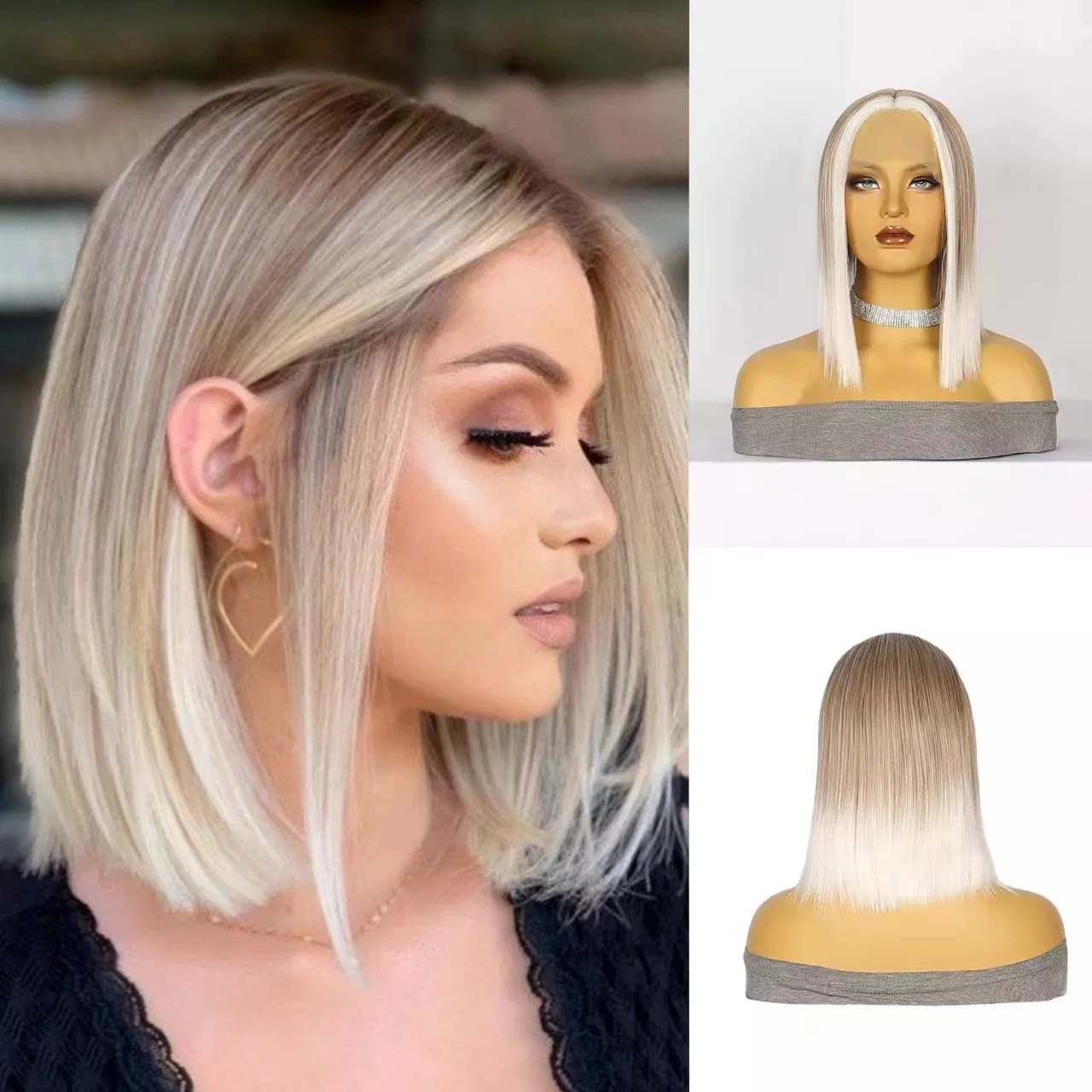 

10 inch Golden Blonde Short Layered Bob Synthetic Wig - Lightweight and Natural Look