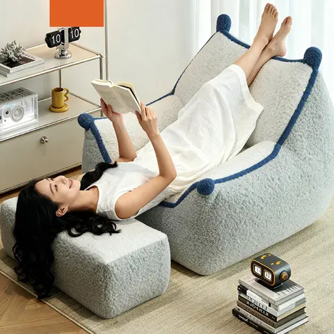 Nordic Single Lazy Sofa Bean Bag Cute Balcony Leisure Lounge Chair with Footrest Bedroom Small Sofa